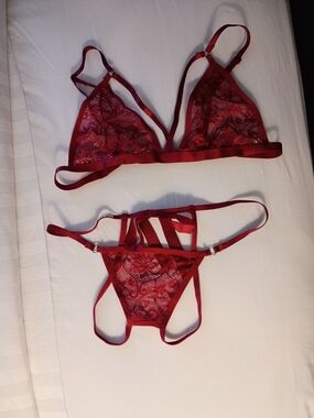 Red Lace Strappy Bralette & Matching Thong Set